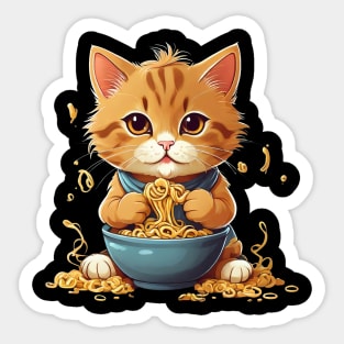 Cat eating noodles Sticker